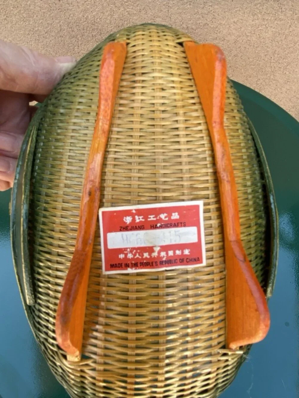 Vintage 10” Zhejiang Chinese Swan Duck Goose Basket Green Bird Original Tag